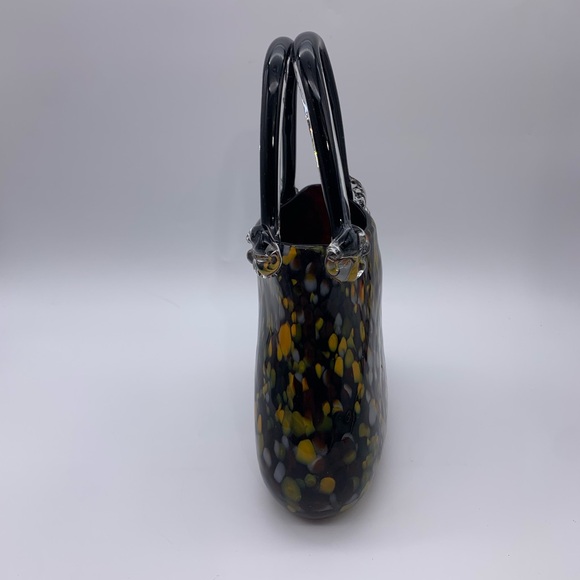 Vtg. Murano Style Mouth Blown Block Cut Handbag Purse Sculpture Or Flower Vase - Picture 7 of 14